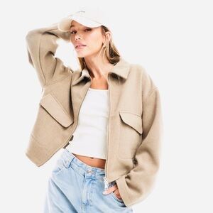 CYPRESS GROVE Short Oversized Trench Coat, Bomber Jacket Silk Gaberdine, tan